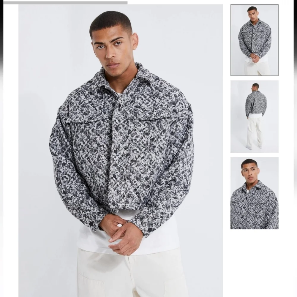 Boohoo MAN Men's Boxy Textured Jacquard Collard with Pockets Jacket  Size M